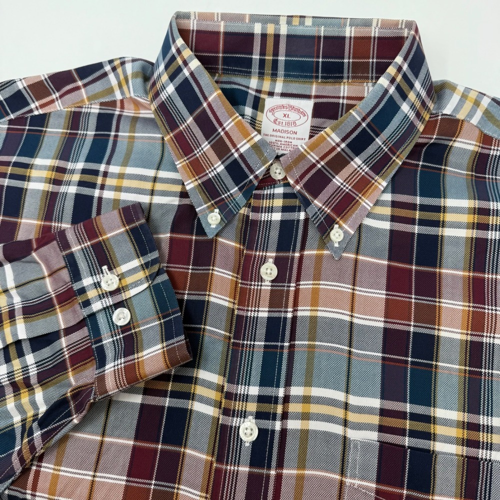 Brooks Brothers Madison XL Plaid Button Down Shirt Non-Iron Supima Cotton Mens